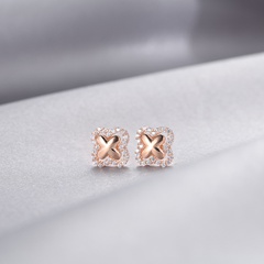 New style small earrings Korea s925 sterling silver diamond cross-shaped earrings