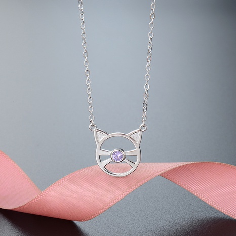 design cat face pendant s925 sterling silver zircon clavicle chain NHDNF567025's discount tags