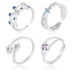 Korean simple color treasure ring female S925 silver fashion diamond open finger ring