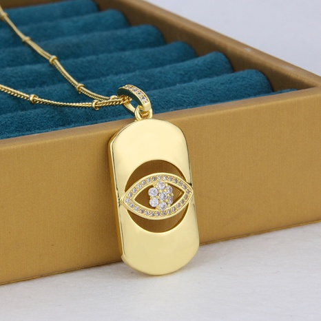 Collar de circón con incrustaciones de cobre y etiqueta simple de etiqueta de ojo hueco de moda's discount tags