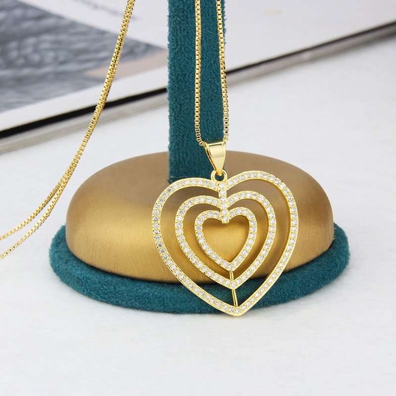 fashion new heart inlaid zirconium pendant fashion nested copper necklace NHBP567211