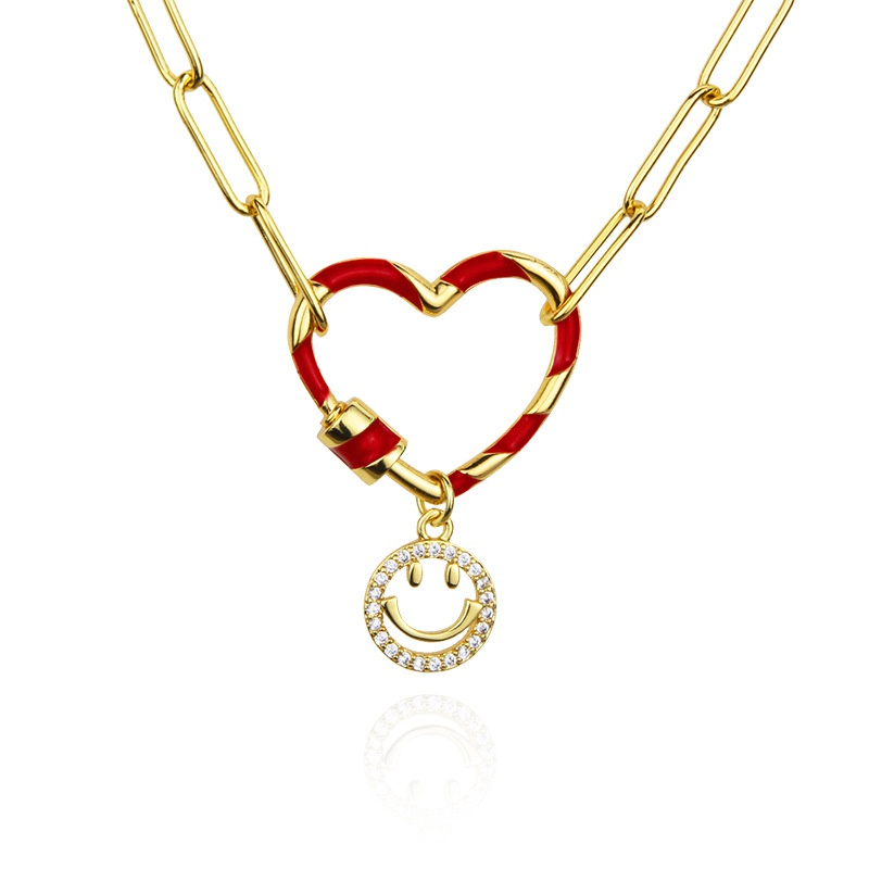 fashion heart smiley face combination twocolor heartshaped combination copper necklace NHBP567212