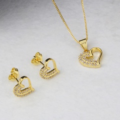 simple inlaid zirconium heart-shaped necklace set copper gold-plated heart pendant earrings