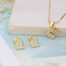 simple inlaid zirconium heartshaped necklace set copper goldplated heart pendant earrings NHBP567215picture8