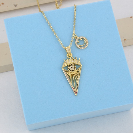 new gold-plated zircon eye smiley eye combination pendant copper necklace's discount tags