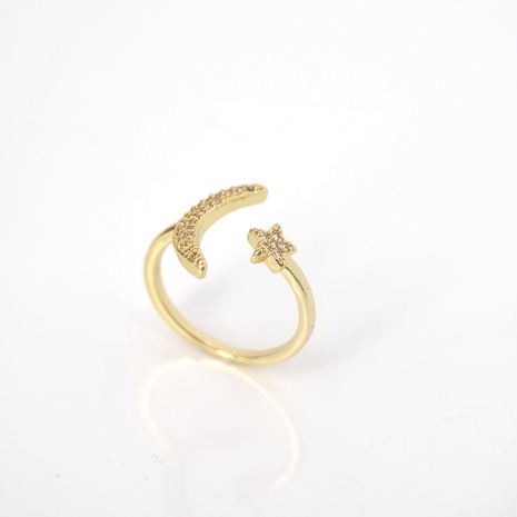 Europäische und amerikanische Mode Goldstern Mond Kupfer Micro-Intarsien Zirkon Ring weiblich's discount tags