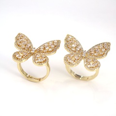 Nouvelle bague en zircon papillon doré à la mode 18K, bijoux en diamant complet de luxe féminin