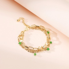 Fashion Green Crystal Bead Bracelet Alloy Multilayer Chain Bracelet