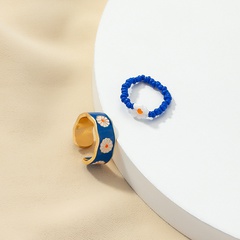 French style 2 flower enamel dripping oil ring set female blue open flower ring