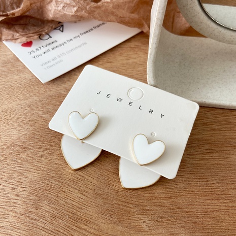 New Creative Simple Fashion White Double Oil Drop Heart-Shape Earrings NHYI567553's discount tags