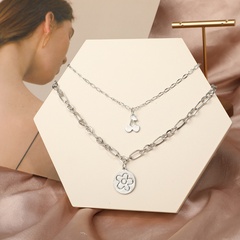 new creative simple jewelry disc flower cherry double necklace