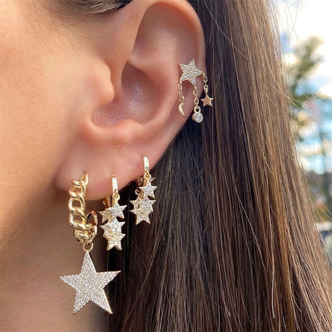 Boucles d'oreilles en cuivre et zirconium avec pendentif étoile à cinq branches de style européen et américain's discount tags