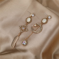 baroque style asymmetric star moon earrings retro water drop color diamond long earrings
