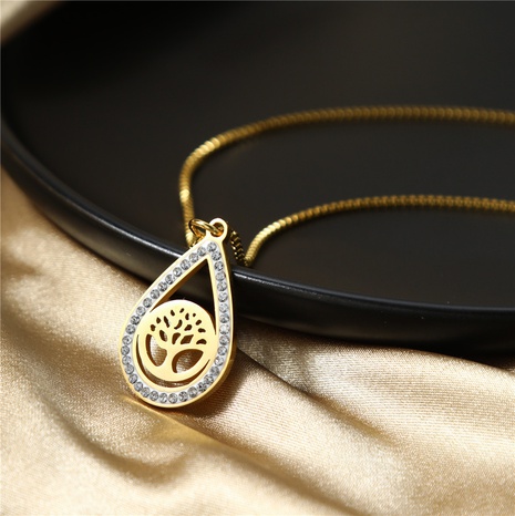 Water Drop World Tree Irregular Inlaid Zircon Simple Titanium Steel Necklace's discount tags
