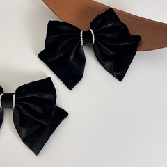 fashion black velvet pearl bow top clip Korean headdress retro hairpin