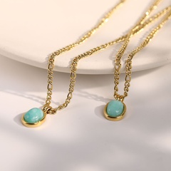 fashion mint green Roman natural stone oval clavicle chain titanium steel necklace