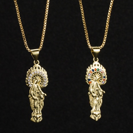 fashion copper micro-inlaid zircon Madonna pendant necklace NHYIS567668's discount tags