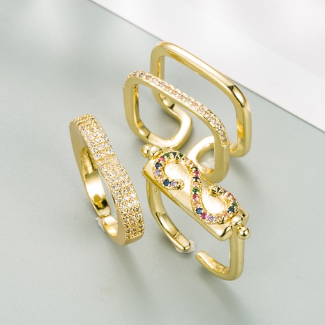 Mode geometrischer Ring weiblicher Kupfer vergoldeter mikroeingelegter Zirkon Paarring's discount tags