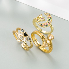 fashion trend stars and moon brass micro-inlaid zircon opening adjustable ring female