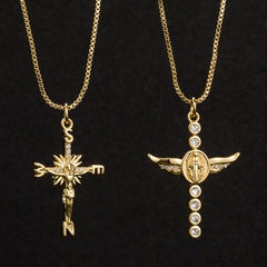 fashion exaggerated copper gold inlaid zircon cross pendant necklace