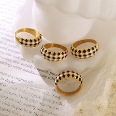 fashion diamond-shaped dripping oil black and white chessboard stainless steel ring