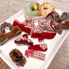 New Korean retro New Year coffee red houndstooth pattern ladies hair accessories