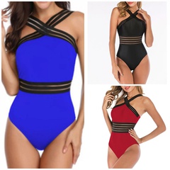 2021 new ladies one-piece stripe solid color swimsuit European and American sexy swimwear