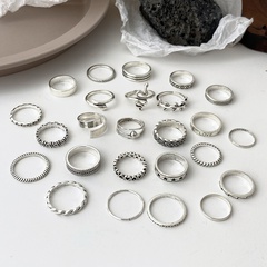 silver snake heart leaf ring 25-piece set alloy pearl diamond twist ring