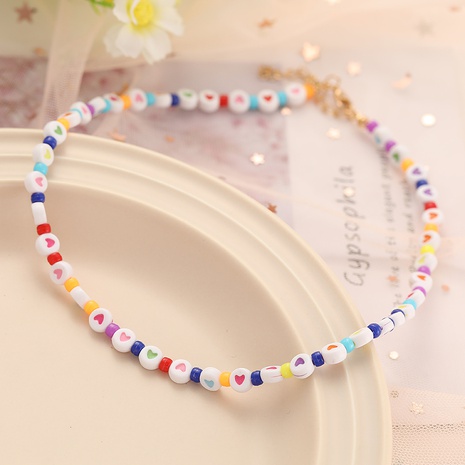 fashion contrast color heart color beaded necklace's discount tags