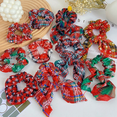 fashion christmas hair rope holiday plaid cloth head rope NHTX567922's discount tags