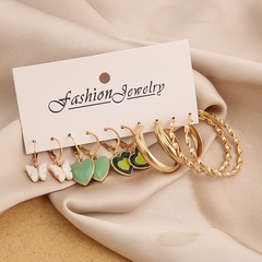 Nuevo conjunto de 5 piezas de pendientes de corazón de mariposa con goteo lindo de moda simple creativa