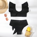 simple fashion ladies split solid color ruffled swimsuit high waist bikinipicture11