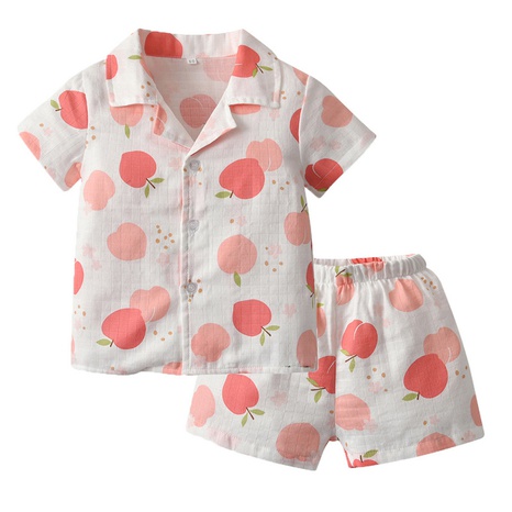 children's short-sleeved printed cotton shirt casual shorts pajamas two-piece's discount tags