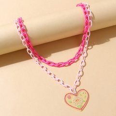 Korean version resin peach heart sunflower pattern necklace