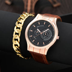 Men's set watch and bracelet simple round pointer quartz watch