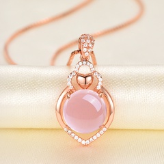 fashion rose golden powder crystal love heart shaped hibiscus stone necklace niche all-match jewelry