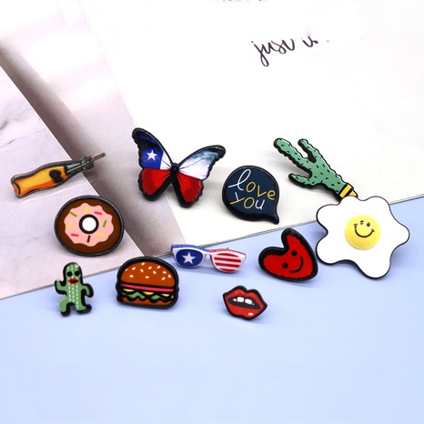 Korean personality acrylic cartoon brooch animal poached egg burger collar pin badge's discount tags