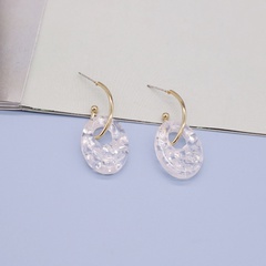 retro white gravel resin hollow oval earrings imitation natural stone earrings
