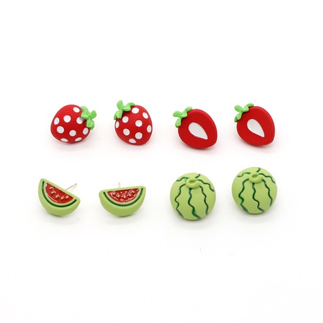 Korean trend cute acrylic resin three-dimensional watermelon strawberry small earrings's discount tags