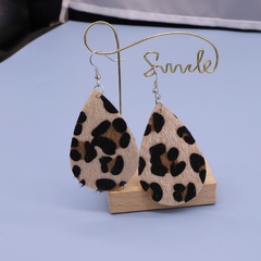 Retro leather leopard print drop earrings geometric large pendant ear hook earrings