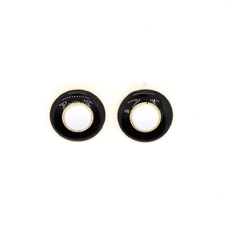 fashion personality dripping oil black and white circle round alloy earrings female's discount tags