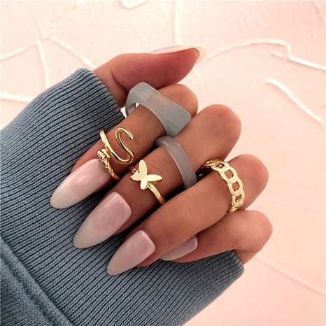 New creative simple snake butterfly ring 5-piece set's discount tags
