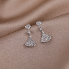 new Korean fan-shaped full of diamond long copper earrings wholesale