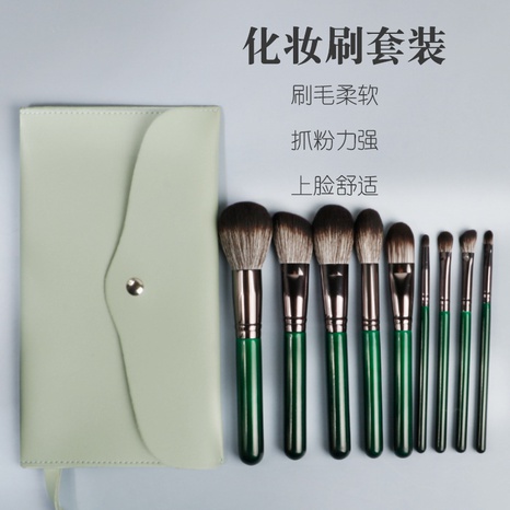 New 9 professional makeup brush dark green wooden handle soft bristles beauty makeup tool's discount tags