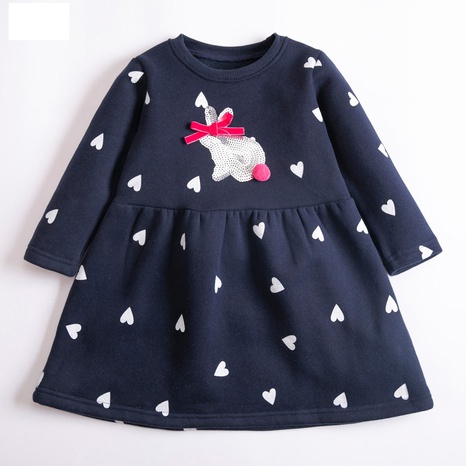 fashion fleece heart printing contrast color dress's discount tags