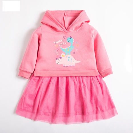 children's dress winter new mesh hooded fleece girl dress's discount tags