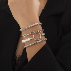 fashion retro imitation pearl metal ring stitching bracelet simple twist personality chain bracelet