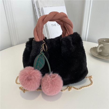 Cute plush cherry autumn and winter single shoulder messenger bag's discount tags