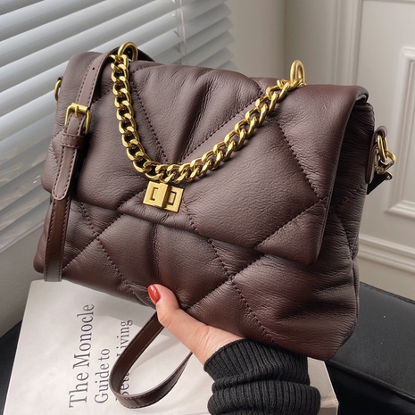 2021 new fashion rhombic crossbody soft leather autumn and winter chain big bag's discount tags