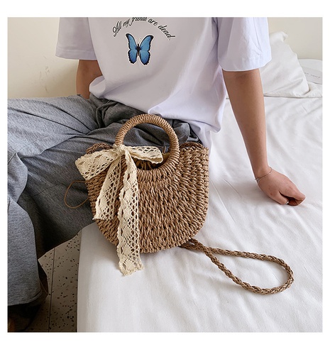 Lightweight vegetable basket straw woven small bag new trendy fashion lace female bag's discount tags